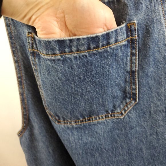 Forever 21 Rigid Denim Overall Dress / Pinafore w/Front Pocket L 100% Cotton - Picture 8 of 14